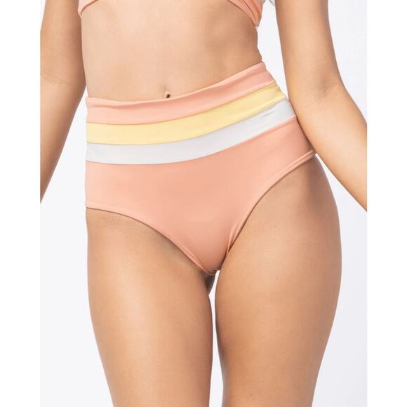 L Space Portia Color Block Stripe Paneling Peach Boyshort Bikini Bottom Small - Picture 3 of 10